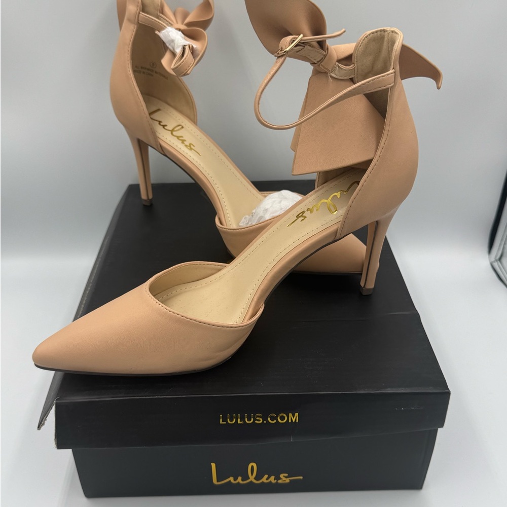 Lulu's Nude Bow Ankle Strap Heels size 9 New in Box - Picture 4 of 8